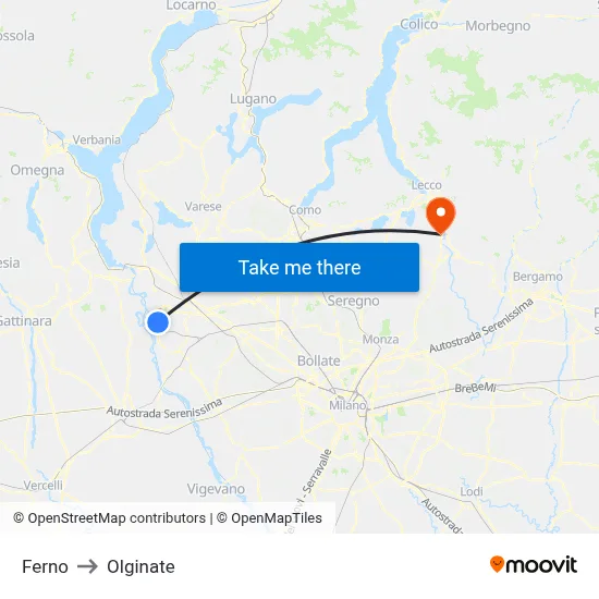 Ferno to Olginate map