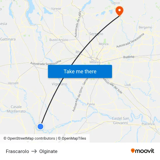Frascarolo to Olginate map