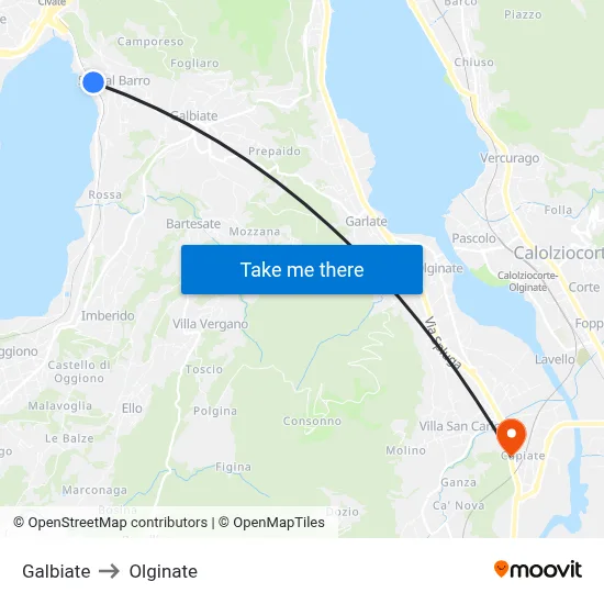 Galbiate to Olginate map