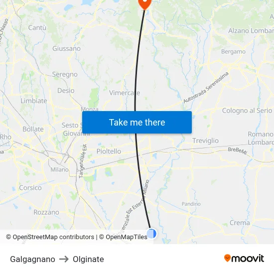 Galgagnano to Olginate map