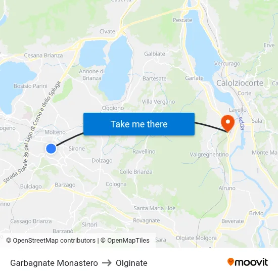 Garbagnate Monastero to Olginate map