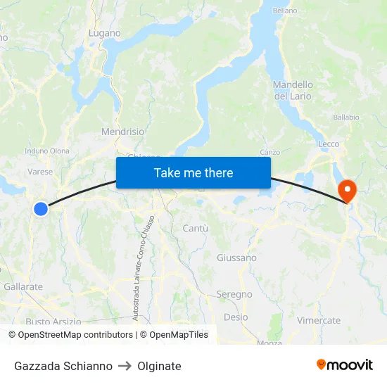 Gazzada Schianno to Olginate map