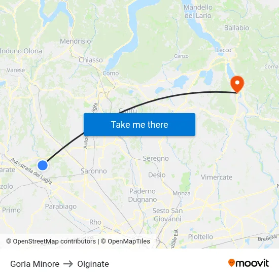 Gorla Minore to Olginate map