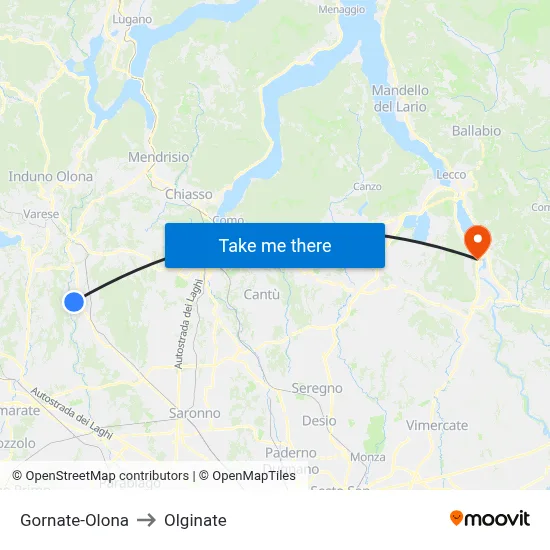 Gornate-Olona to Olginate map