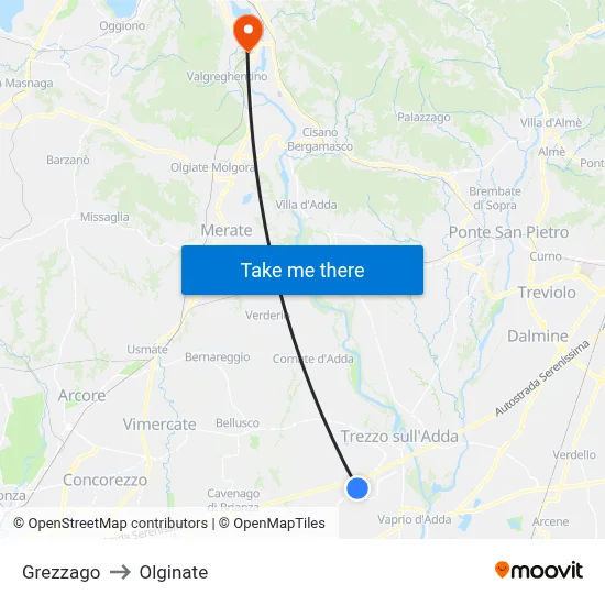 Grezzago to Olginate map