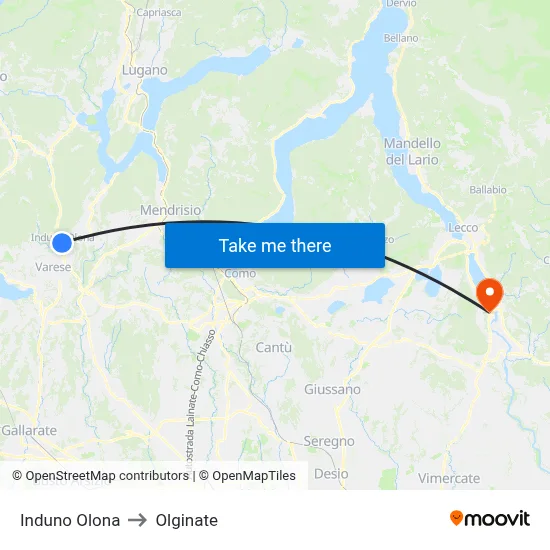 Induno Olona to Olginate map