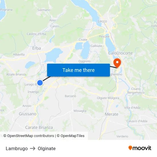 Lambrugo to Olginate map