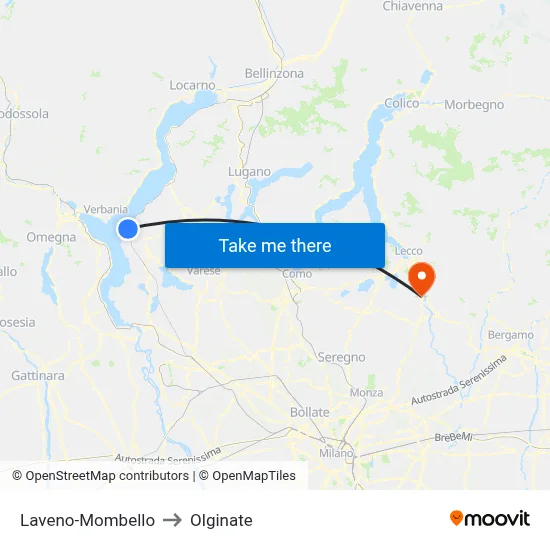 Laveno-Mombello to Olginate map