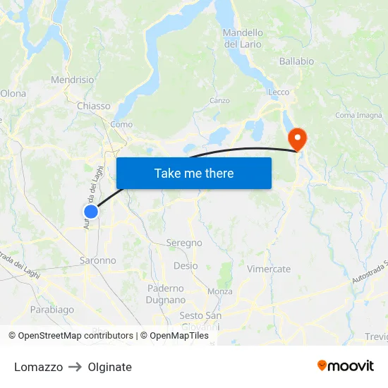 Lomazzo to Olginate map