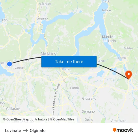 Luvinate to Olginate map