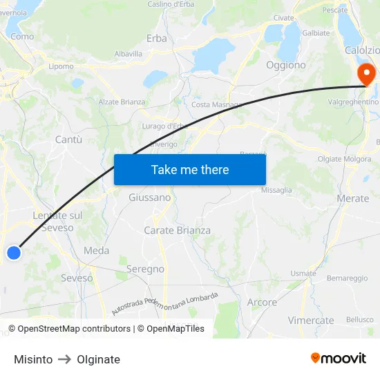 Misinto to Olginate map