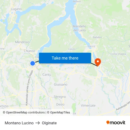 Montano Lucino to Olginate map