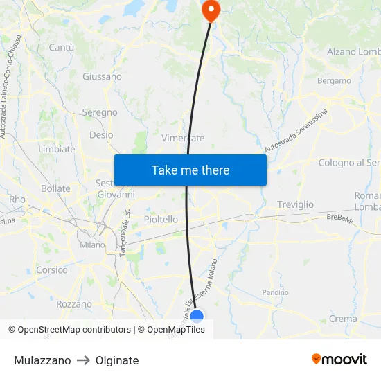 Mulazzano to Olginate map