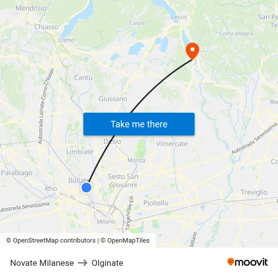 Novate Milanese to Olginate map