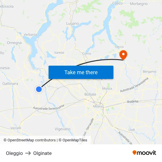 Oleggio to Olginate map