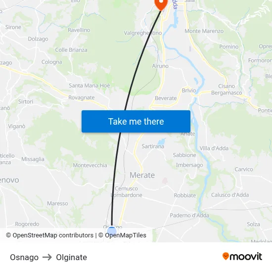 Osnago to Olginate map