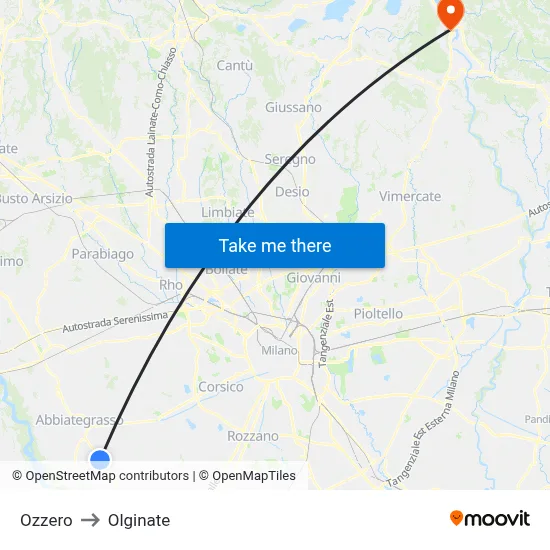 Ozzero to Olginate map