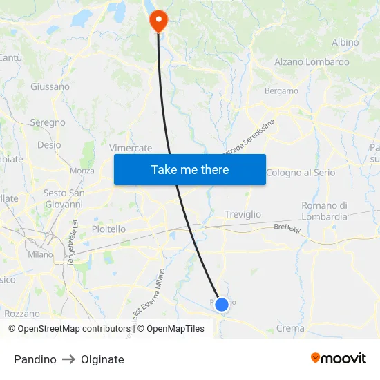 Pandino to Olginate map