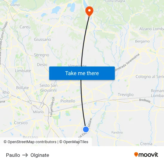 Paullo to Olginate map