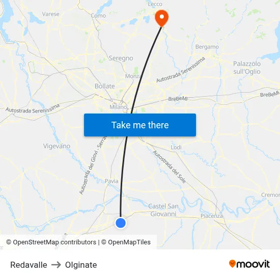 Redavalle to Olginate map