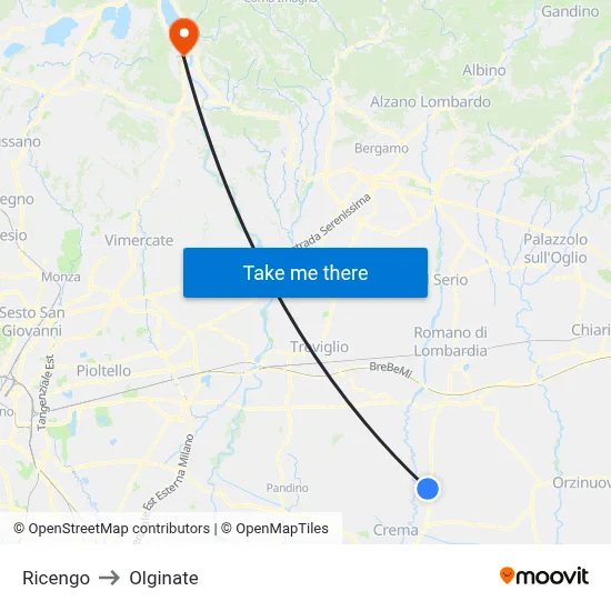 Ricengo to Olginate map