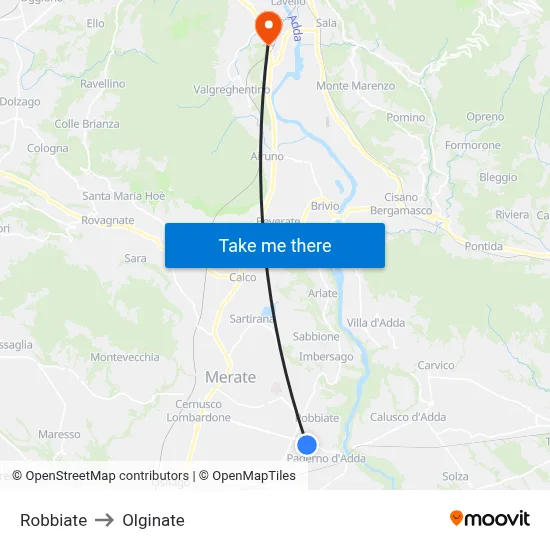 Robbiate to Olginate map