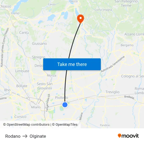 Rodano to Olginate map