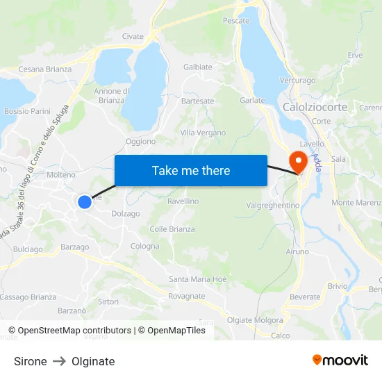 Sirone to Olginate map