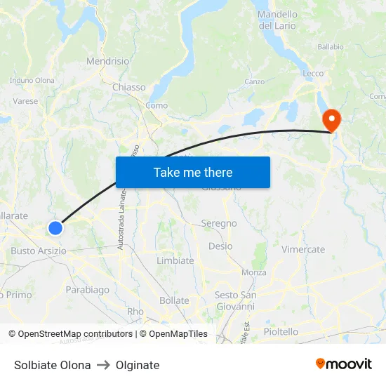 Solbiate Olona to Olginate map