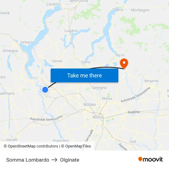 Somma Lombardo to Olginate map