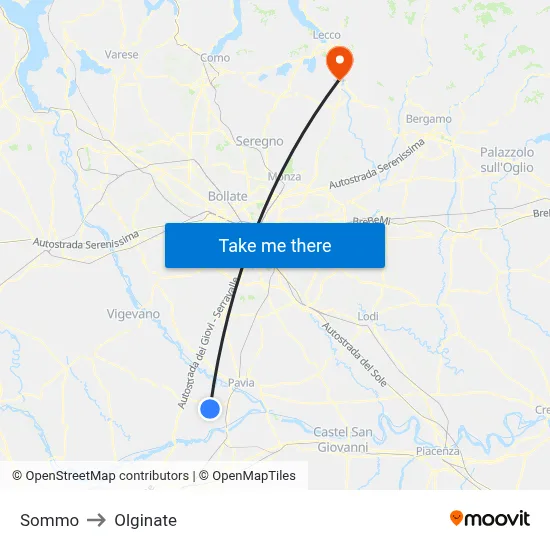Sommo to Olginate map