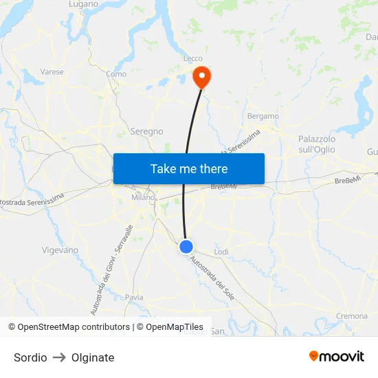 Sordio to Olginate map