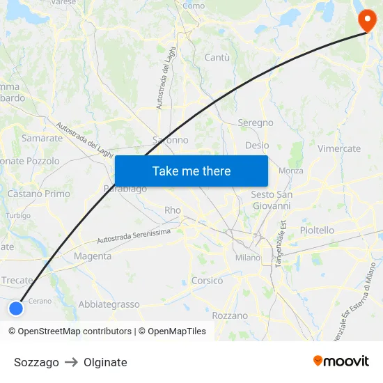 Sozzago to Olginate map