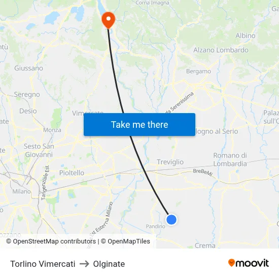 Torlino Vimercati to Olginate map