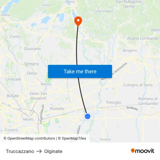 Truccazzano to Olginate map