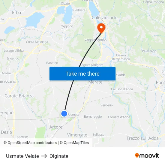 Usmate Velate to Olginate map