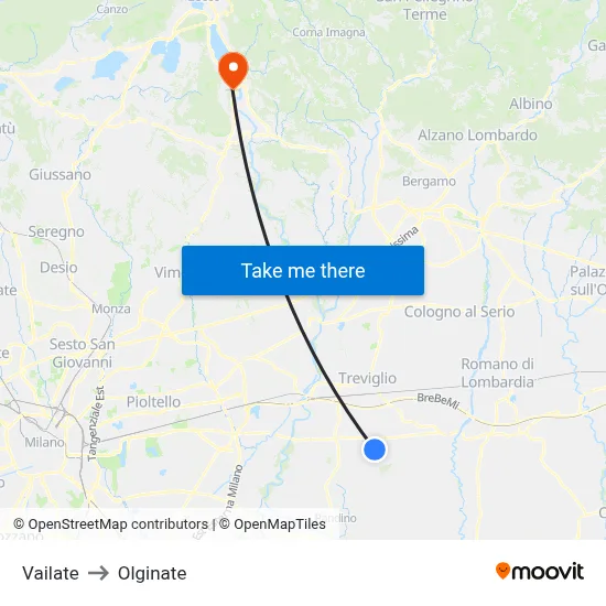 Vailate to Olginate map