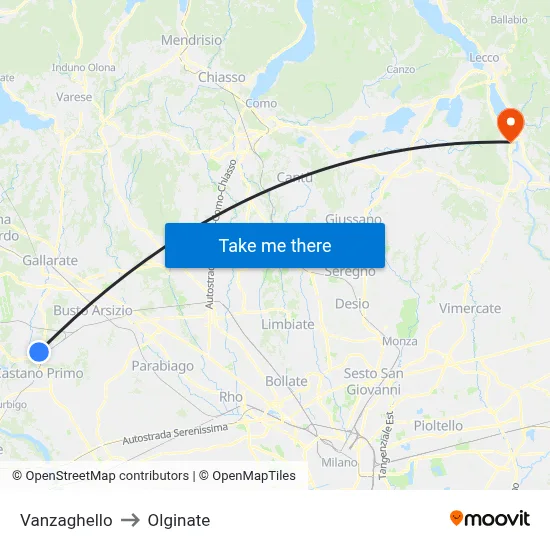 Vanzaghello to Olginate map