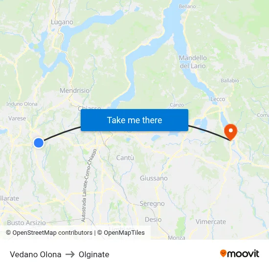 Vedano Olona to Olginate map