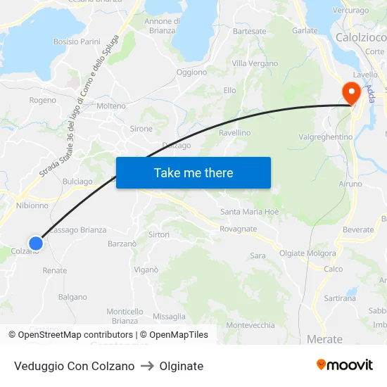 Veduggio Con Colzano to Olginate map