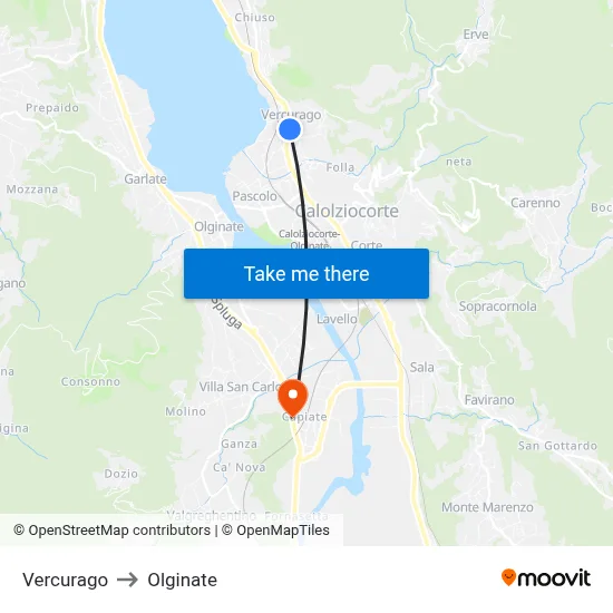 Vercurago to Olginate map
