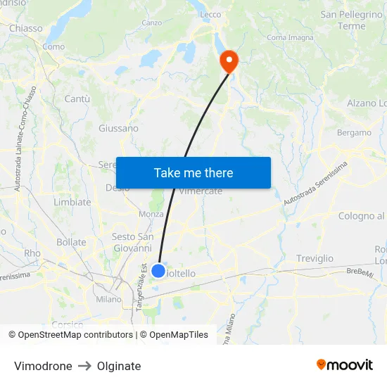 Vimodrone to Olginate map