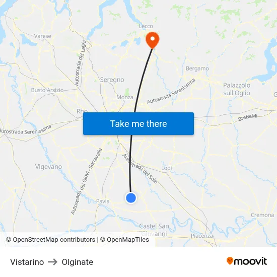 Vistarino to Olginate map