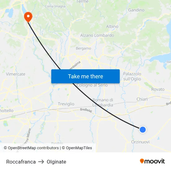 Roccafranca to Olginate map