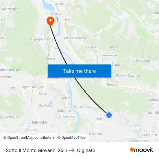 Sotto Il Monte Giovanni Xxiii to Olginate map
