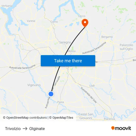 Trivolzio to Olginate map