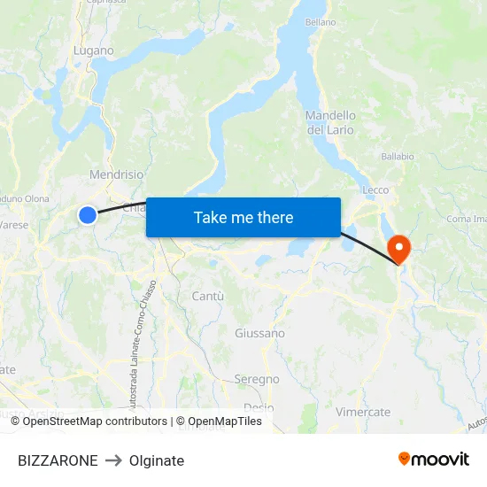 BIZZARONE to Olginate map