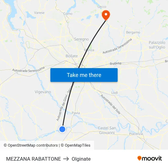 Mezzana Rabattone to Olginate map