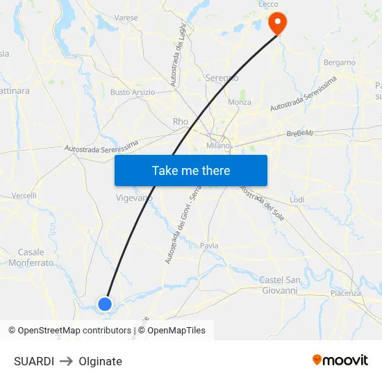 Suardi to Olginate map