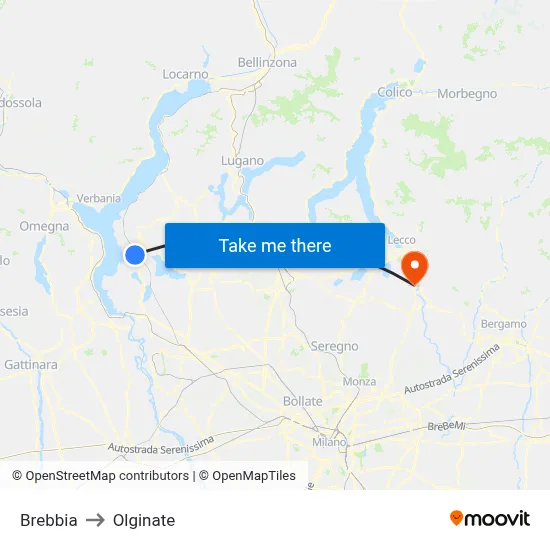 Brebbia to Olginate map